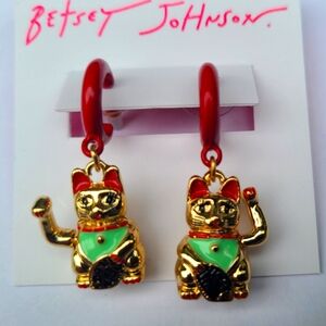 Betsey Johnson Good Luck Cat Earrings